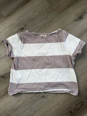 Madewell Cropped Striped Tee in White and Mauve